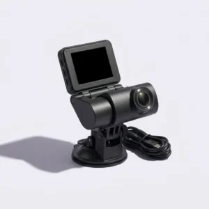 The portable HD car DVR dash camera on its mounting bracket