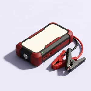 The portable jump starter with its battery clamps